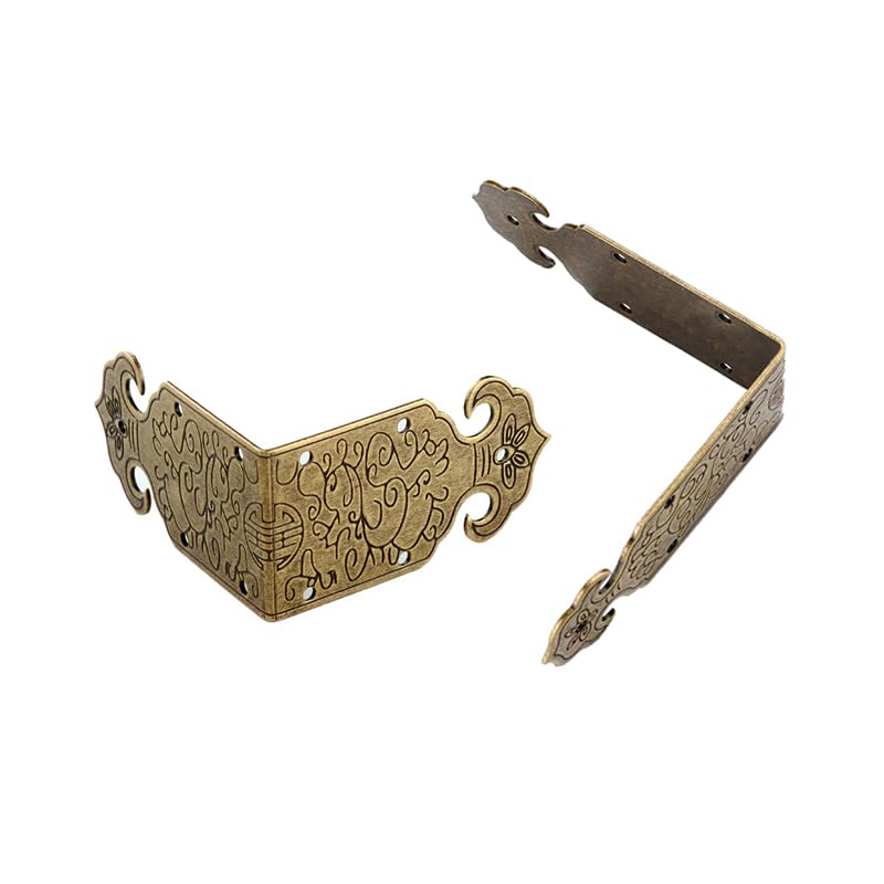 Tiazza 4Pcs Vintage Style Antique Brass Embossing Decorative Corner Protectors Classical Furniture Tables and Chairs TV Cabinet Corner Braces Guard Edge Cover - Image 2